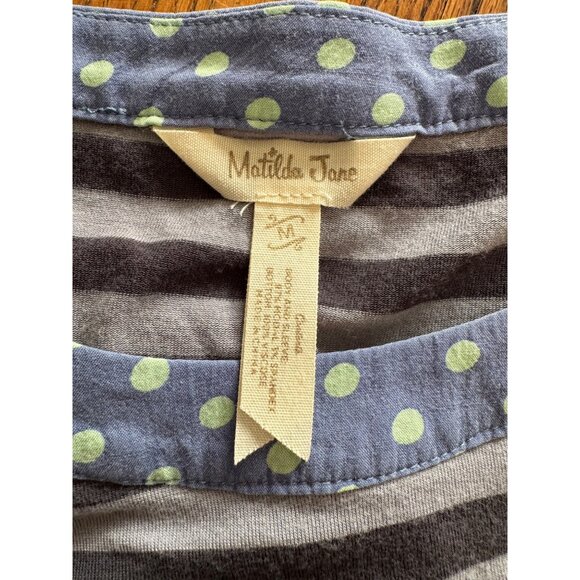 Matilda Jane Womens Top M Striped Polka Dot Tunic Gray Blue Lightweight - Picture 4 of 7